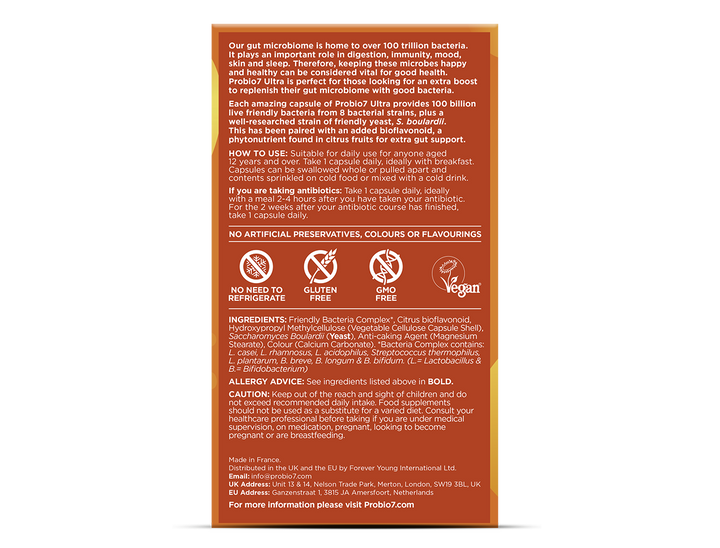 rear of Probio7 Ultra max strength probiotics